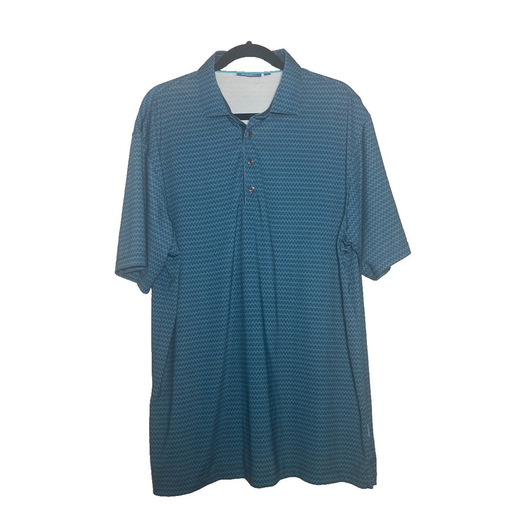 Devereux Polo Golf Shirt Men's Size‎ XL Dark Blue Zig Zag Pattern Stretch